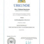Urkunde Meisterpreis Kälteanlagenbau